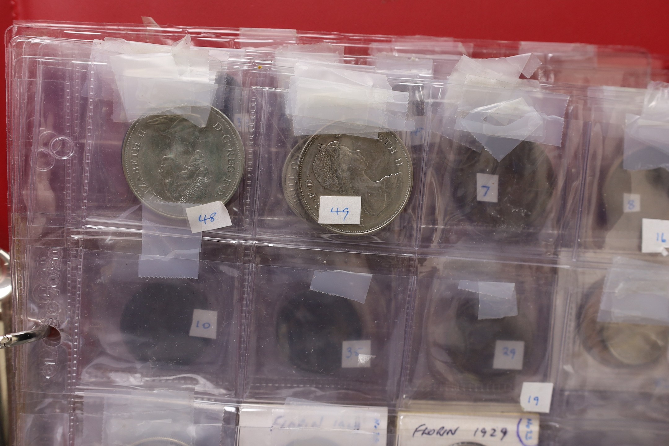 UK coins, Victoria to Elizabeth II, highlights to include halfpenny 1838, near EF, halfcrowns 1915, 1929, 1936 x 2, all EF, shillings 1934, EF and 1937 UNC, five decimal coins sets 1971 etc.